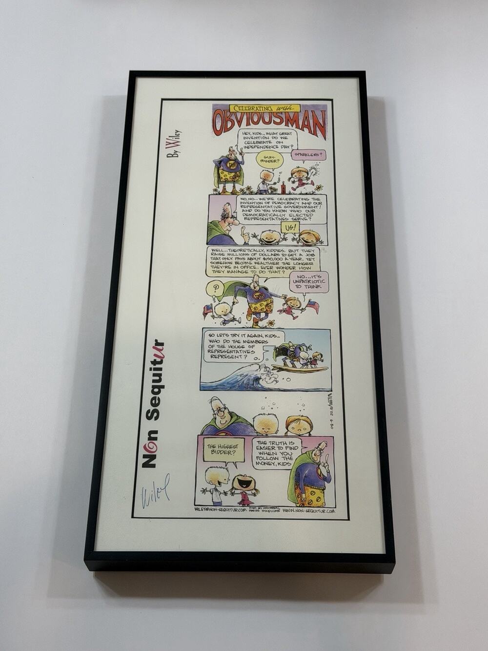 Wiley Miller Signed Non Sequitur Obviousman Comic Print 6/30/2002 Framed